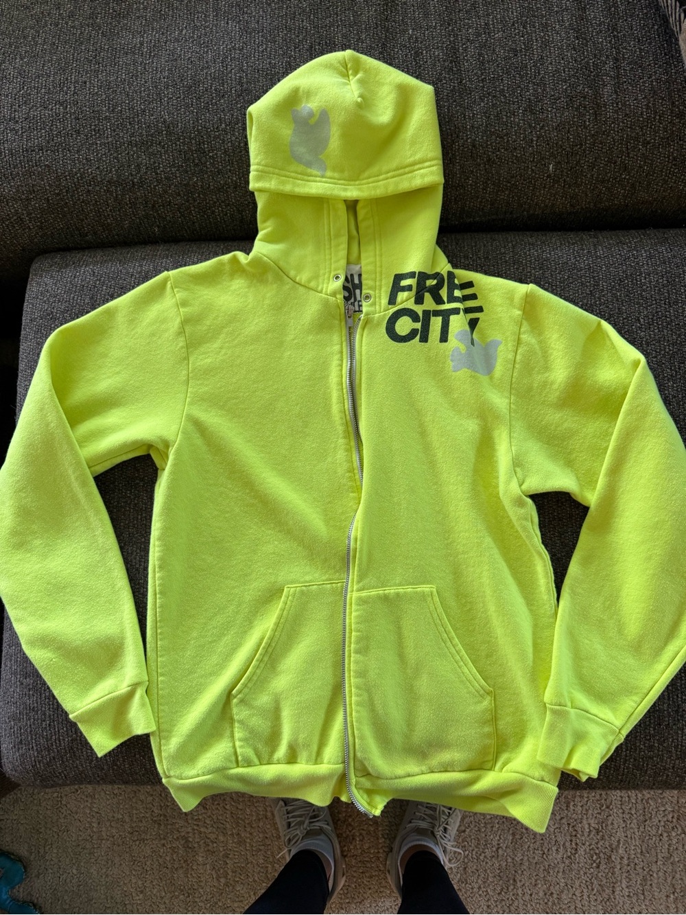 freecity Women’s Neon Yellow Zip-Up Hoodie
